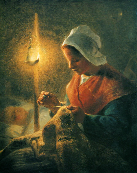 ジャン・フランソワ・ミレー『ランプの下で縫い物をする女性』
