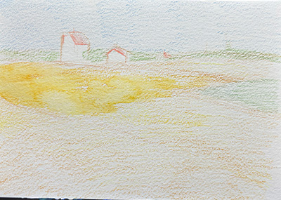『麦畑』の水彩色鉛筆での模写色塗り